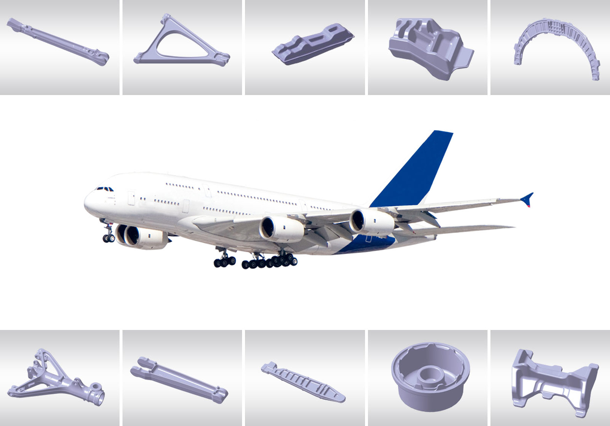 起落架及其支撐梁、機(jī)艙門(mén)框架、機(jī)翼、框架等鍛件，可生產(chǎn)機(jī)身上90% 以上的鍛件。.jpg